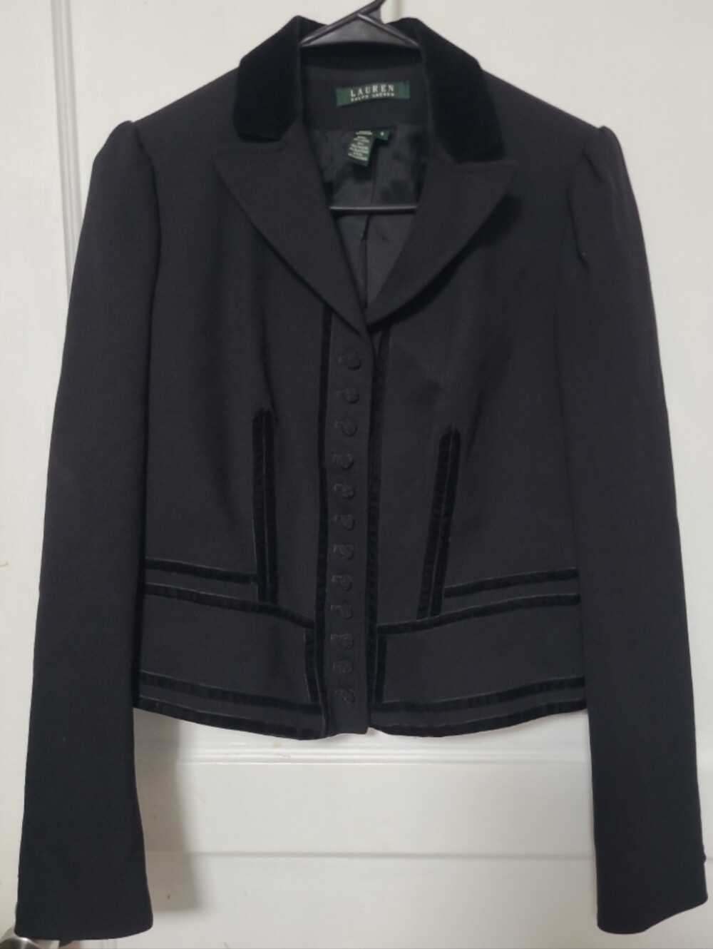 Lauren Ralph Lauren Black Velvet-Trim Wool Blazer Jacket 4